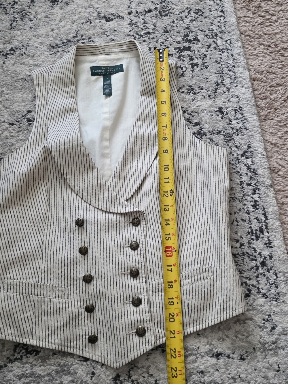 Vintage Lauren Ralph Lauren Linen Blend Vest Crest Button Equestrian Preppy Chic - Picture 6 of 7